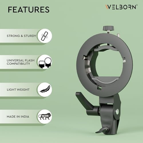 Welborn Multipurpose S2 Type Speedlite Bracket for Round and Regular Head & Bowens Mount Accessories Like Softbox, Reflector, Snoot, Photo Umbrella and Barndoor Kit, Proudly Make in India - Image 3