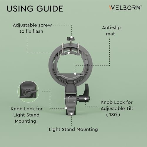 Welborn Multipurpose S2 Type Speedlite Bracket for Round and Regular Head & Bowens Mount Accessories Like Softbox, Reflector, Snoot, Photo Umbrella and Barndoor Kit, Proudly Make in India - Image 4