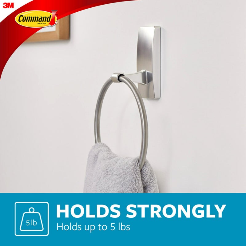 Command Hand Towel Holder Satin Nickel with Water Resistant Command Strips, Rust Resistant Bathroom Organizer, Holds up to 5 lbs - Image 4