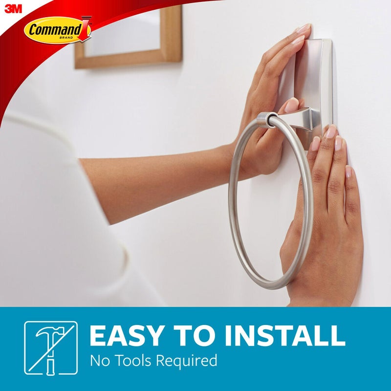 Command Hand Towel Holder Satin Nickel with Water Resistant Command Strips, Rust Resistant Bathroom Organizer, Holds up to 5 lbs - Image 3