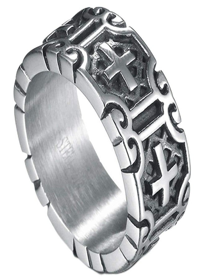 Jude Jewelers 9mm Retro Vintage Stainless Steel Cross Band Style Biker Ring (Grey, 9) - Image 1