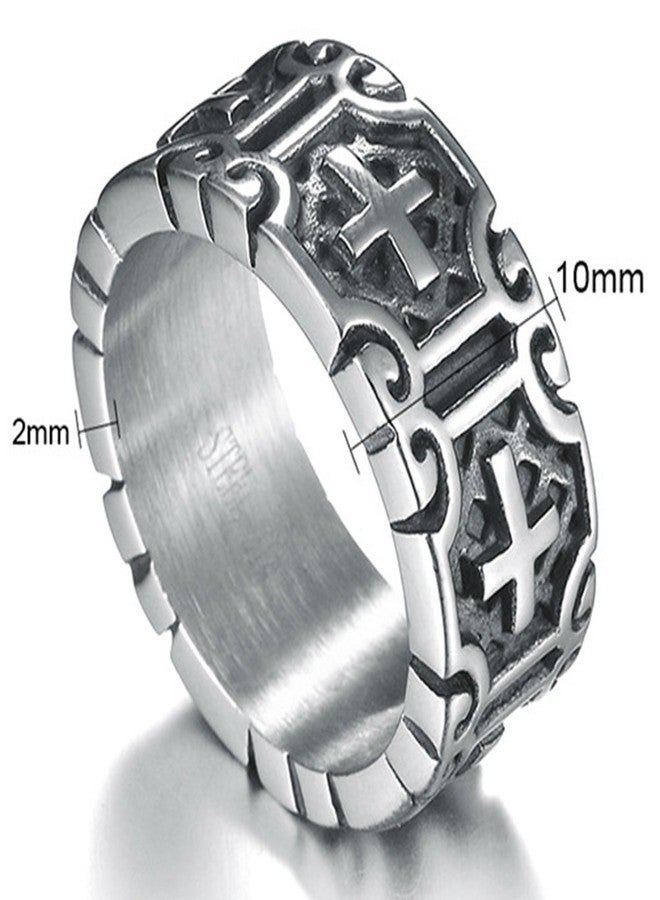 Jude Jewelers 9mm Retro Vintage Stainless Steel Cross Band Style Biker Ring (Grey, 9) - Image 3