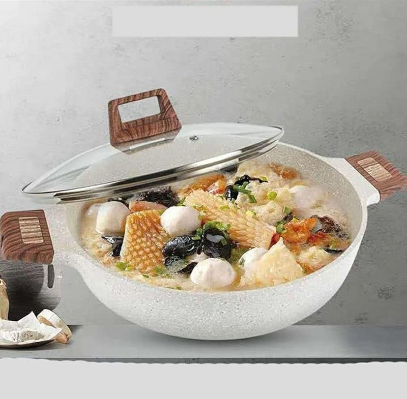 Shoppers Hub PNQ Induction Compatible 8 Inches Wide 3 Tier Ceramic kadai+ Wooden Dimsum Baskets with SS Ring & Wooden Handles for Heavy Duty Use in Hotels & Culinary Places. (Size: 21cm Diameter)  - Image 3