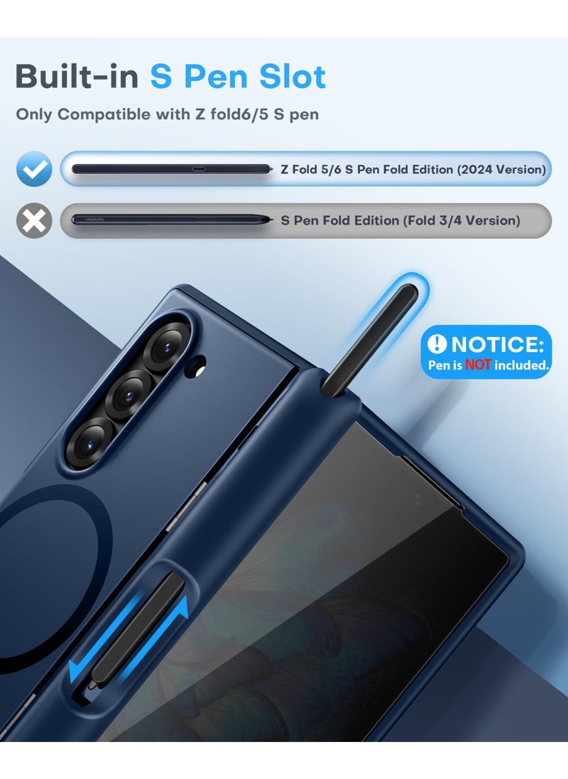 BERFY Magnetic for Samsung Galaxy Z Fold 6 Case with Privacy Screen Protector, [Compatible with MagSafe][Anti Spy]Built-in S Pen Holder & Kickstand, Full-Body Shockproof Phone Case for Z Fold 6, Blue  - Image 3