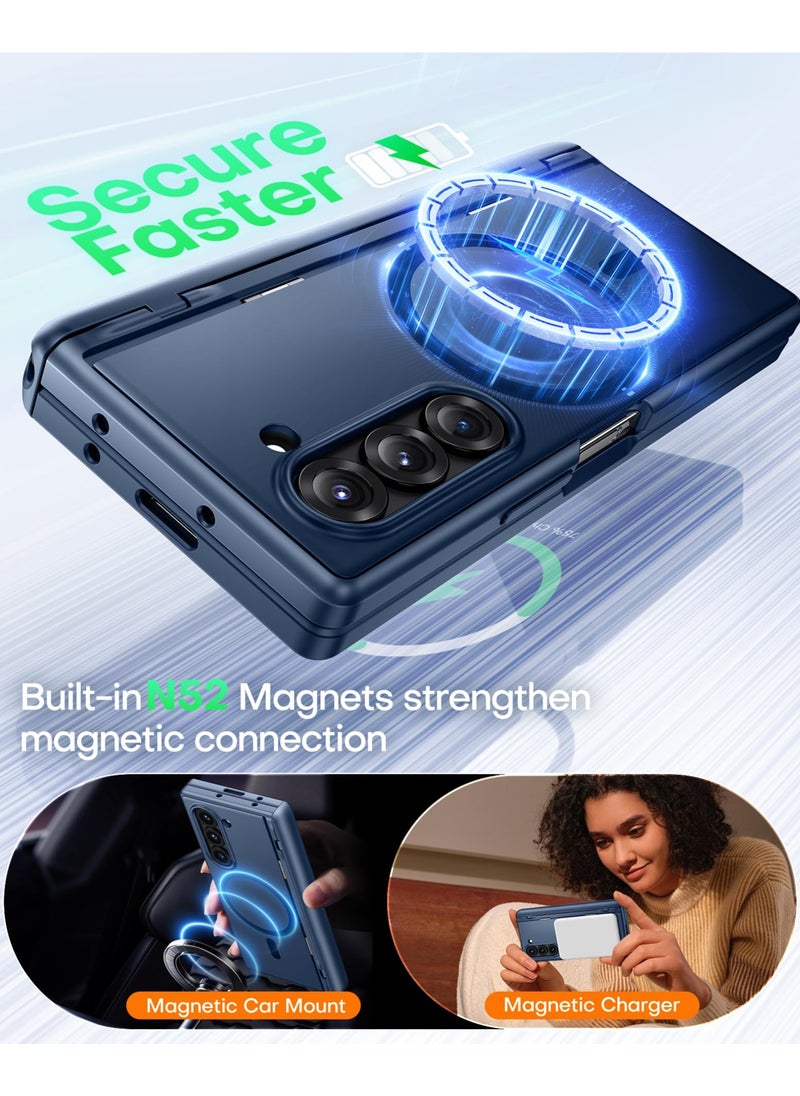 BERFY Magnetic for Samsung Galaxy Z Fold 6 Case with Privacy Screen Protector, [Compatible with MagSafe][Anti Spy]Built-in S Pen Holder & Kickstand, Full-Body Shockproof Phone Case for Z Fold 6, Blue  - Image 4