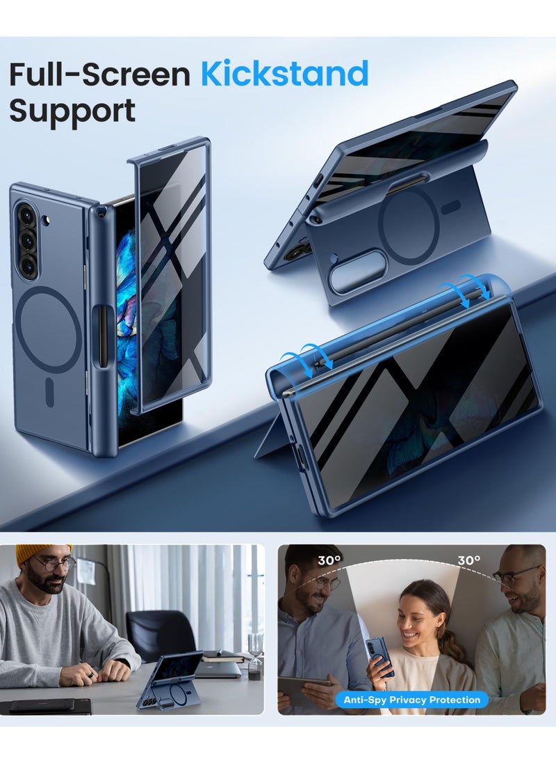 BERFY Magnetic for Samsung Galaxy Z Fold 6 Case with Privacy Screen Protector, [Compatible with MagSafe][Anti Spy]Built-in S Pen Holder & Kickstand, Full-Body Shockproof Phone Case for Z Fold 6, Blue  - Image 5