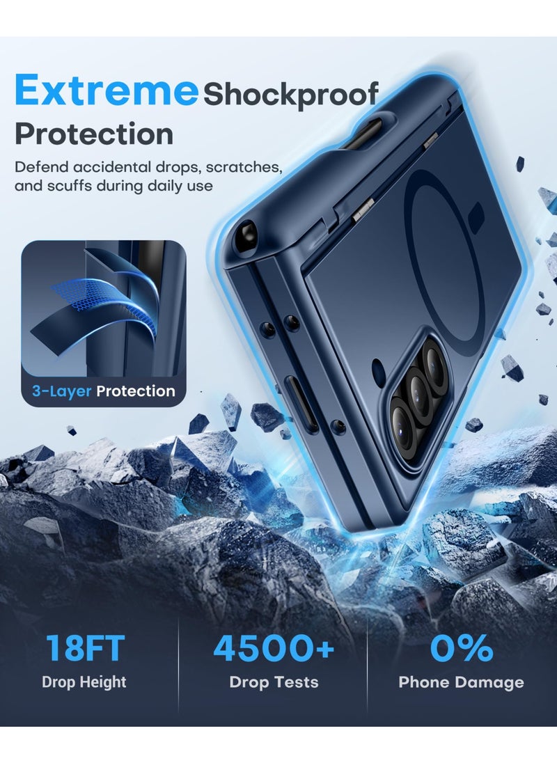 BERFY - Magnetic for Samsung Galaxy Z Fold 6 Case with Privacy Screen Protector, [Compatible with MagSafe][Anti Spy]Built-in S Pen Holder & Kickstand, Full-Body Shockproof Phone Case for Z Fold 6, Blue - Image 1