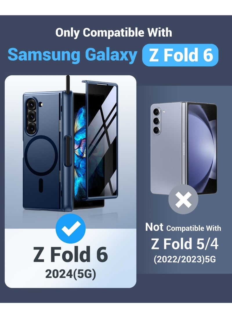 BERFY - Magnetic for Samsung Galaxy Z Fold 6 Case with Privacy Screen Protector, [Compatible with MagSafe][Anti Spy]Built-in S Pen Holder & Kickstand, Full-Body Shockproof Phone Case for Z Fold 6, Blue - Image 1