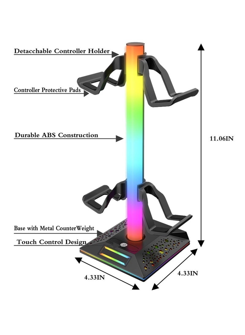 حامل سماعات رأس RGB وحامل وحدة التحكم في الألعاب، حامل سماعات رأس مكتبي مع 10 أوضاع إضاءة، 2 منفذ شحن USB، ومنفذ Type-C واحد، ملحقات حامل سماعات رأس عالمية للاعبين على المكتب - Image 2