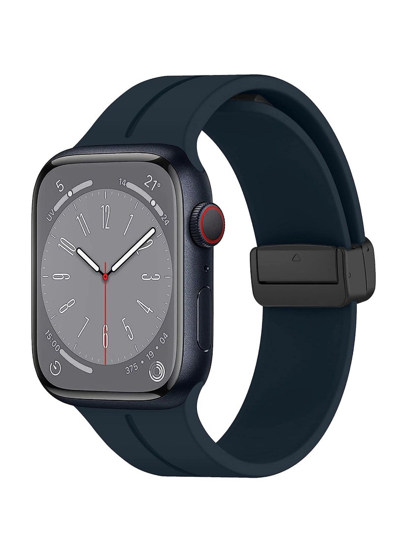 تي دبليو إي جي جي أو أن حزام سيليكون رياضي مع مشبك مغناطيسي لساعة أبل متوافق مع 49 مم / 45 مم / 44 مم / 42 مم أزرق غامق - Image 1