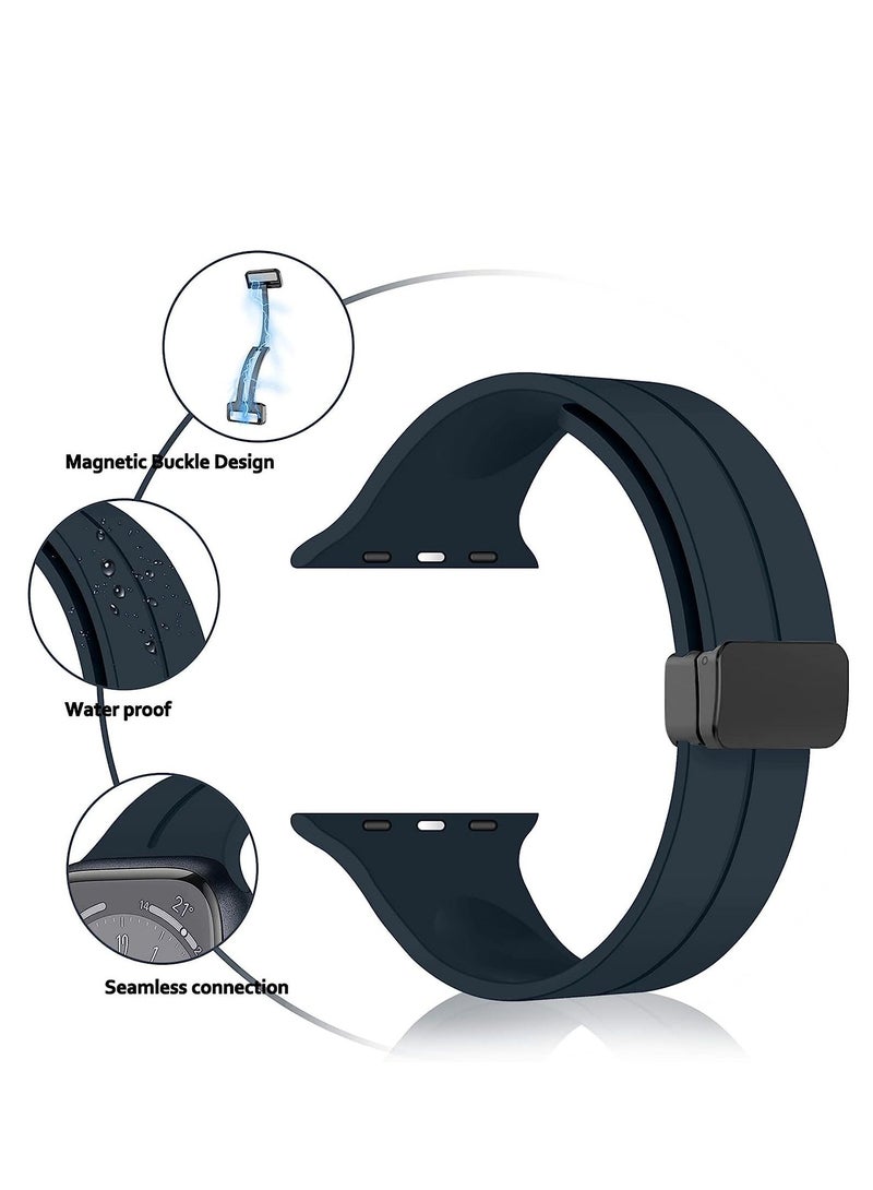 تي دبليو إي جي جي أو أن حزام سيليكون رياضي مع مشبك مغناطيسي لساعة أبل متوافق مع 49 مم / 45 مم / 44 مم / 42 مم أزرق غامق - Image 3