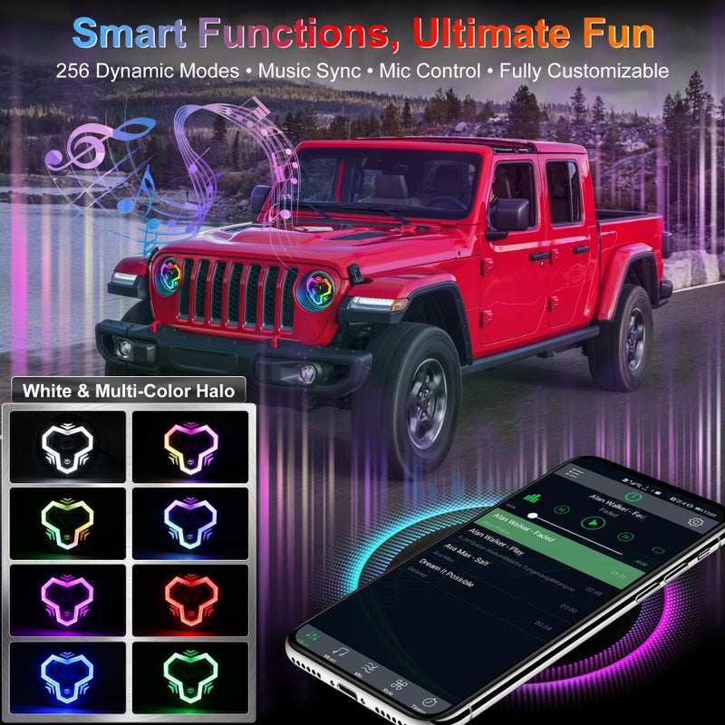 POVTOR 7 Inch Halo LED Headlights, 1000% Bright Multi-Color Halo Headlight Kit with Turn Signal High/Low Beam Compatible with Jeep Wrangler JK TJ LJ CJ Mazda Miata Chevy Hummer - Image 5