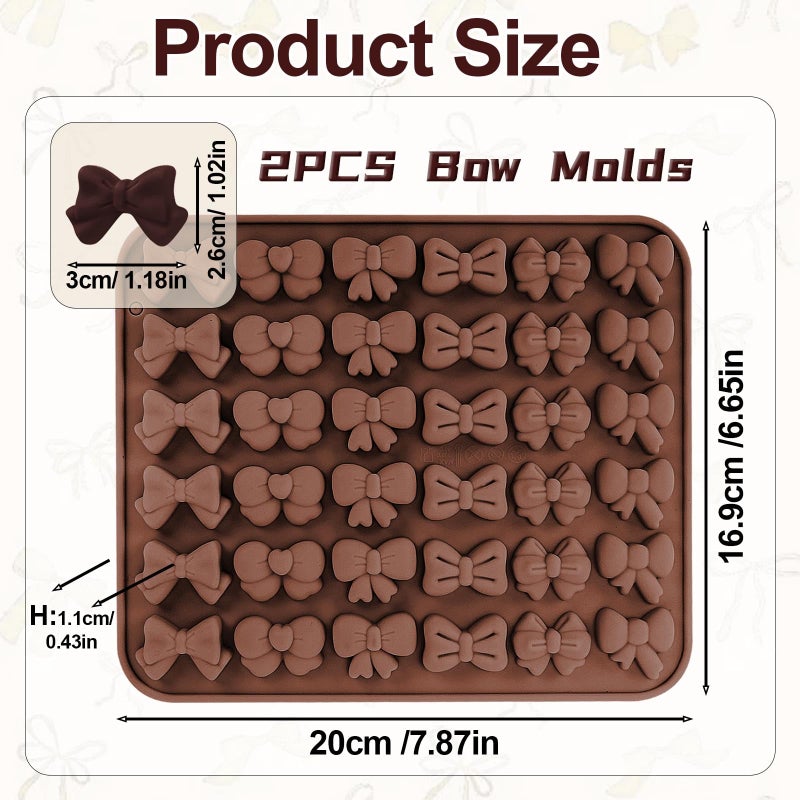 Fuehbur Mini Bow Candy Floral Silicone Molds 2PCS, Chocolate Moulds with Butterfly-Bow in 6 Different Shape Jello Design, 36 Cavity Ice Mold Pudding Molds for Cake Desserts Making, Cupcake Toppers - Image 2