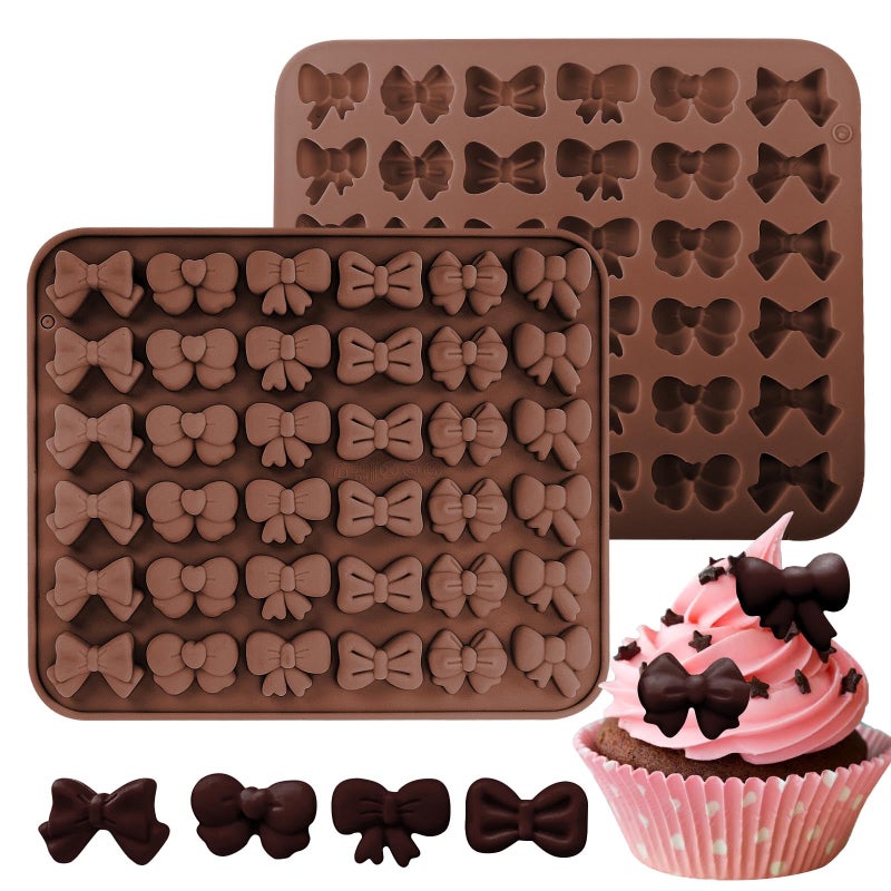 Fuehbur Mini Bow Candy Floral Silicone Molds 2PCS, Chocolate Moulds with Butterfly-Bow in 6 Different Shape Jello Design, 36 Cavity Ice Mold Pudding Molds for Cake Desserts Making, Cupcake Toppers - Image 1