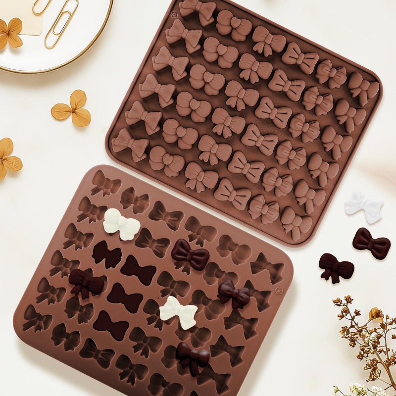Fuehbur Mini Bow Candy Floral Silicone Molds 2PCS, Chocolate Moulds with Butterfly-Bow in 6 Different Shape Jello Design, 36 Cavity Ice Mold Pudding Molds for Cake Desserts Making, Cupcake Toppers - Image 3