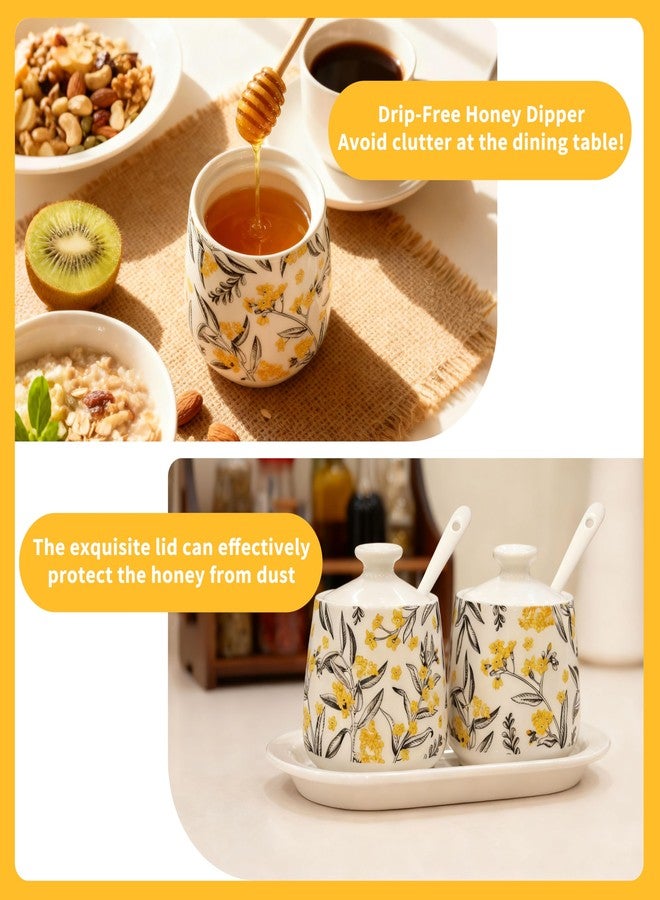 JUSONEY Ceramic Honey Pot with Dipper and Lid,9.5oz Honey Jar with Golden Osmanthus Pattern,Honey Dispenser No drip,Easy Clean（1 Pot） - Image 3