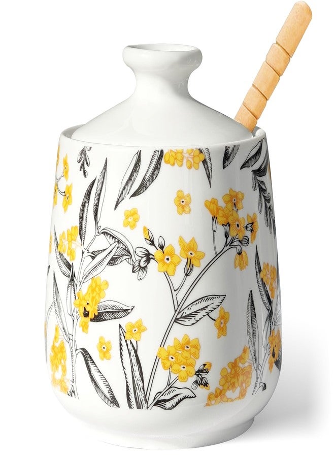JUSONEY Ceramic Honey Pot with Dipper and Lid,9.5oz Honey Jar with Golden Osmanthus Pattern,Honey Dispenser No drip,Easy Clean（1 Pot） - Image 1