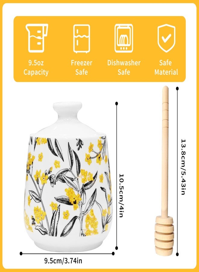JUSONEY Ceramic Honey Pot with Dipper and Lid,9.5oz Honey Jar with Golden Osmanthus Pattern,Honey Dispenser No drip,Easy Clean（1 Pot） - Image 2