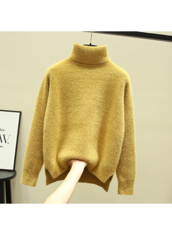 NIBEMINENT Autumn Winter Sweater Women Knitted Fashion Loose Casual Thick Sweaters Solid Color Long Sleeve  Warm Ladies Pullover