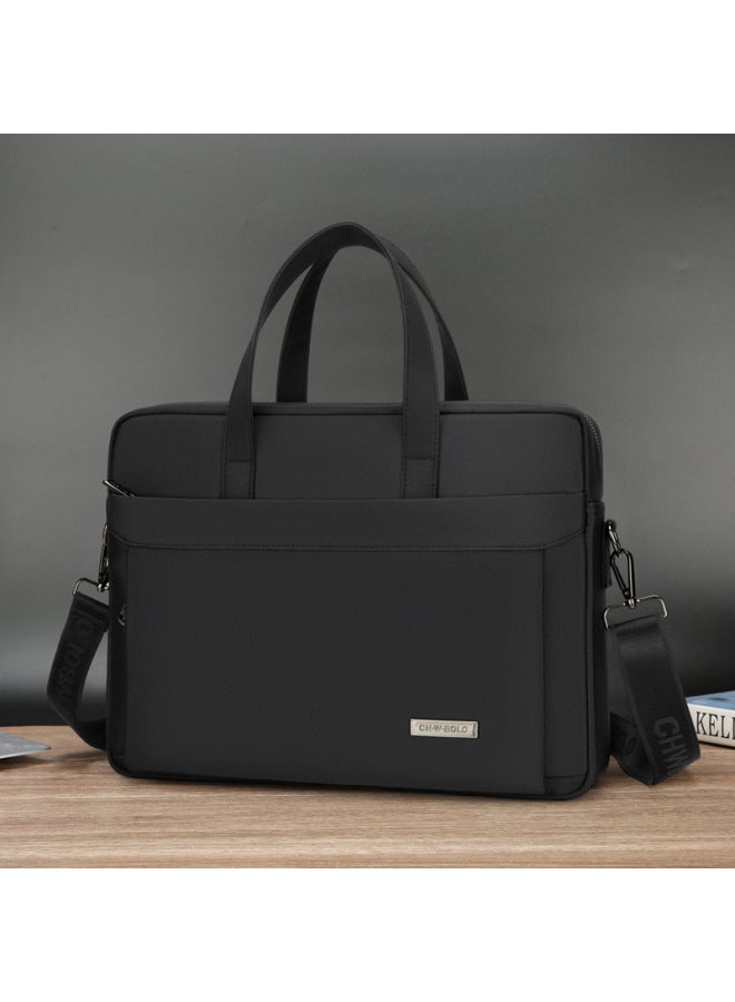 Chaowei Paul Men's Handbag Large Capacity Business Briefcase Full Oxford Canvas A4 Document Data Computer Bag-Color:Black-Size:14inch - Image 1