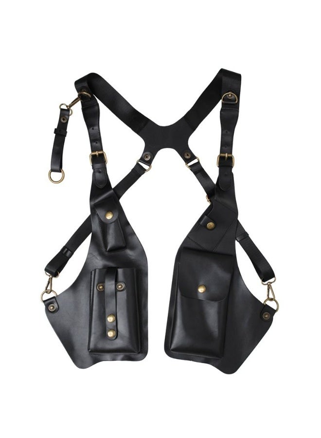 Steampunk Shoulder Harness Bag – Underarm Travel & Hiking Bag, Adjustable PU Leather Shoulder Bag for Men & Women – Black - Image 1