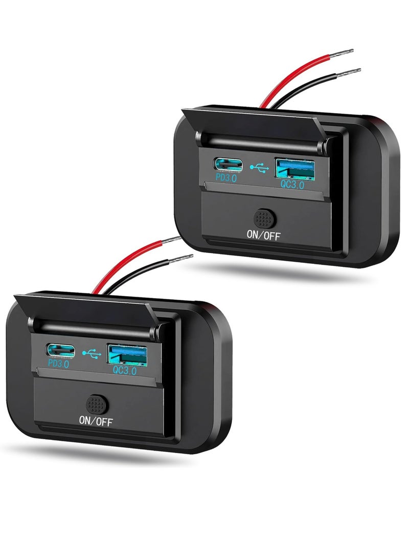SOLARAE USB Outlet, Dual PD3.0 Type-C & Quick Charge QC3.0 USB-A Port Panel Wall Mount, Car USB Socket Charger Adapter, for RVs, Marine, Motorcycles, Trucks, and Golf Carts (2 Pcs) - Image 1