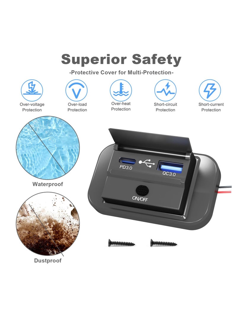 SOLARAE USB Outlet, Dual PD3.0 Type-C & Quick Charge QC3.0 USB-A Port Panel Wall Mount, Car USB Socket Charger Adapter, for RVs, Marine, Motorcycles, Trucks, and Golf Carts (2 Pcs) - Image 4