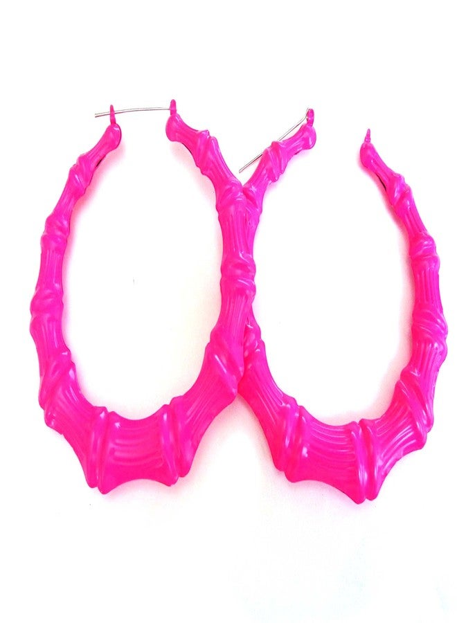 Divas Diggables Large Bamboo Color Hoop Earrings 4 Inch Hot Pink Bamboo Hoops - Image 1