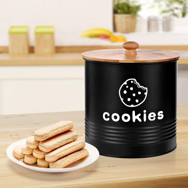 LUKMILEE Cookie Jars with Lids Airtight, Large Cookie Tins, 1.5 Gallons Cookie Jar for Kitchen Counter Decorative, Farmhouse, Christmas, Mother's Day Gift Cookie Storage Containers (Black) - Image 3