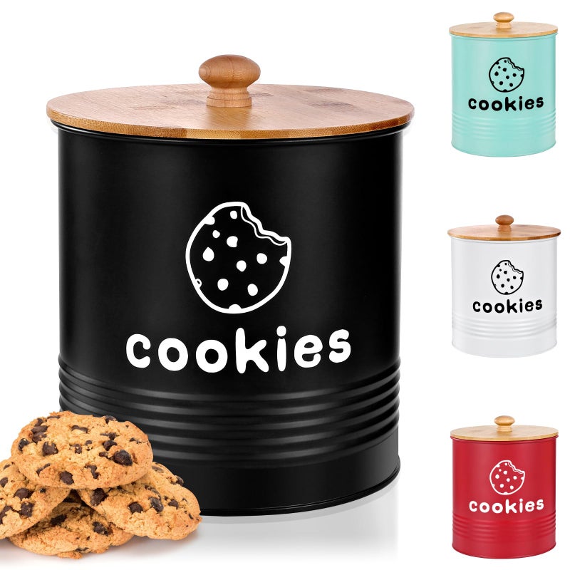 LUKMILEE Cookie Jars with Lids Airtight, Large Cookie Tins, 1.5 Gallons Cookie Jar for Kitchen Counter Decorative, Farmhouse, Christmas, Mother's Day Gift Cookie Storage Containers (Black) - Image 1