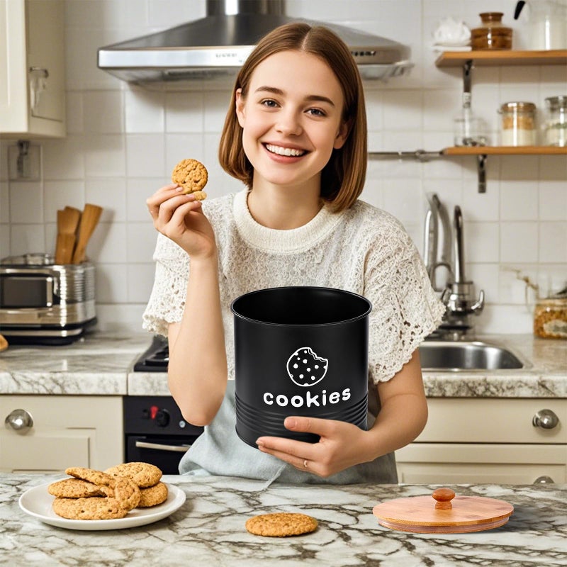 LUKMILEE Cookie Jars with Lids Airtight, Large Cookie Tins, 1.5 Gallons Cookie Jar for Kitchen Counter Decorative, Farmhouse, Christmas, Mother's Day Gift Cookie Storage Containers (Black) - Image 5