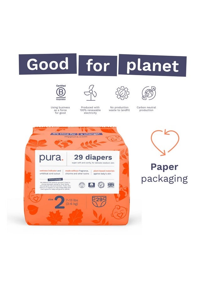 Pura Size 2 Eco-Friendly Diapers (7-13 Lbs) Hypoallergenic, Soft Organic Cotton Comfort, Sustainable, Wetness Indictor. Allergy Uk, Recyclable Paper Packaging. 3 Packs Of 29 Diapers (87 Diapers)  - Image 3