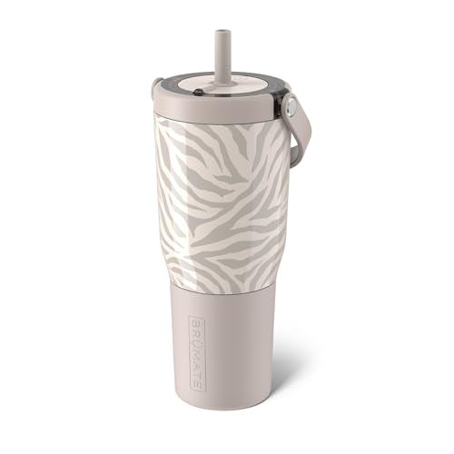 BrÃ¼Mate BrüMate Resa 35oz 100% Leakproof Travel Tumbler with Handle & Straw | Flexible SoftSip Straw | Silicone Sleeve for Durability | Stainless Steel | Cup Holder & Travel Friendly Water Bottle | (Zebra) - Image 1