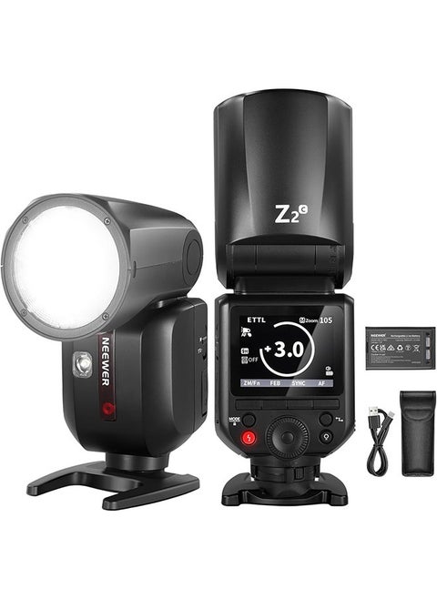 NEEWER Z2-C 2.4G TTL Round Head Flash Speedlite for Canon, 76Ws Speedlight with Dome Diffuser, Upgraded UI, TTL/M TCM Toggle Key, 2 Modeling Lamps 1/8000s HSS 7.4V/2600mAh Battery 480 Full Power Flash