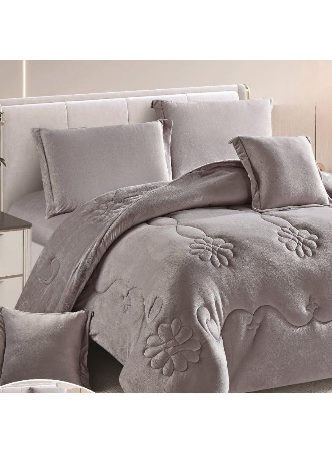 سمارت هوم مفرش سرير شتوي نفرين وجهين (وجه مخمل ووجه فرو) - مفرش بحشوة – طقم لحاف 6 قطع فاخر مزدوج كامل يشمل مفرش بحشوة 250×230 سم + واقي مرتبة مطاط 200×200+30 سم + 2 كيس مخدة 50×75+5 سم + 2 كيس وسادة مربعة 45×45+5 سم – مفارش نوم أنيقة فندقية ناعمة ودافئة للغرفة - Image 2