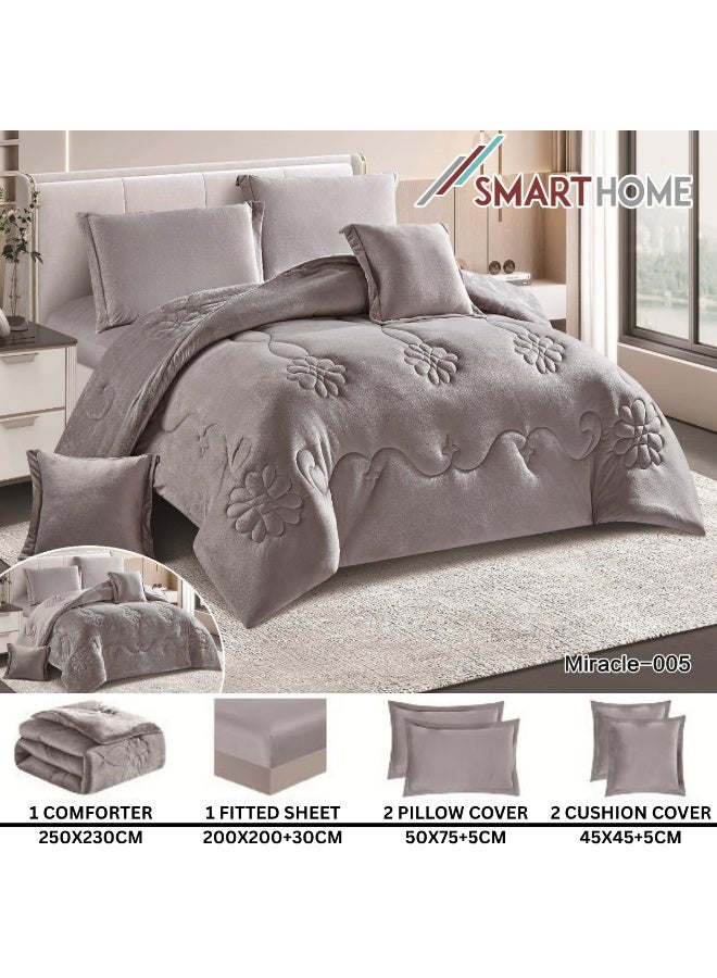 سمارت هوم مفرش سرير شتوي نفرين وجهين (وجه مخمل ووجه فرو) - مفرش بحشوة – طقم لحاف 6 قطع فاخر مزدوج كامل يشمل مفرش بحشوة 250×230 سم + واقي مرتبة مطاط 200×200+30 سم + 2 كيس مخدة 50×75+5 سم + 2 كيس وسادة مربعة 45×45+5 سم – مفارش نوم أنيقة فندقية ناعمة ودافئة للغرفة - Image 3