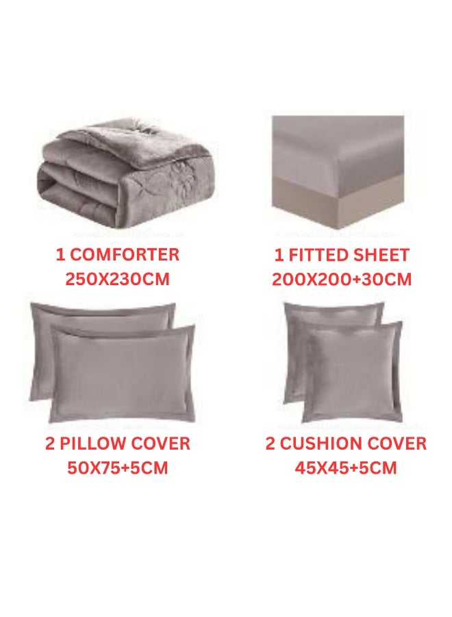 سمارت هوم مفرش سرير شتوي نفرين وجهين (وجه مخمل ووجه فرو) - مفرش بحشوة – طقم لحاف 6 قطع فاخر مزدوج كامل يشمل مفرش بحشوة 250×230 سم + واقي مرتبة مطاط 200×200+30 سم + 2 كيس مخدة 50×75+5 سم + 2 كيس وسادة مربعة 45×45+5 سم – مفارش نوم أنيقة فندقية ناعمة ودافئة للغرفة - Image 5