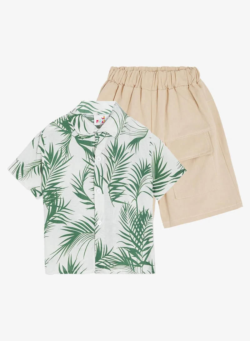 Pinata Tropical Print Cotton Resort Shirt and Shorts Set