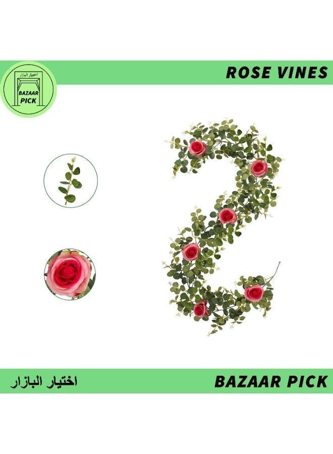 Elegant Artificial Rose Garland Set - 2 Pack Hanging Floral Vines for Wedding Arch, Wall Decor & Indoor/Outdoor Garden Aesthetics - Image 2