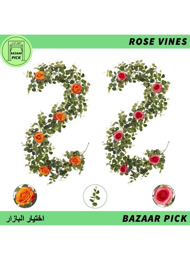 Elegant Artificial Rose Garland Set - 2 Pack Hanging Floral Vines for Wedding Arch, Wall Decor & Indoor/Outdoor Garden Aesthetics - Image 1
