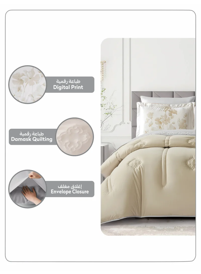 Donetella KING 3Pcs Bedding Comforter Set, King Size 240x260 cm - 3-Pcs Digital Print Quilted Bed Set, Microfiber Fabric - 1 Comforter And 2 Pillow Shams  | Best Price UAE