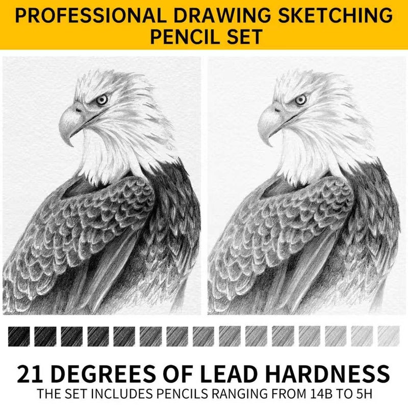 GETFOO Drawing Sketching Pencil Set 21 Pack Art Pencil Kit with Graphite Pencils (14B-5H), Charcoal Pencil, Ideal for Shading, Blending, Drawing Set for Beginners & Pro Artists - Image 5