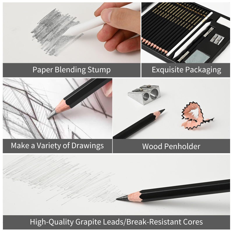 GETFOO Drawing Sketching Pencil Set 21 Pack Art Pencil Kit with Graphite Pencils (14B-5H), Charcoal Pencil, Ideal for Shading, Blending, Drawing Set for Beginners & Pro Artists - Image 3