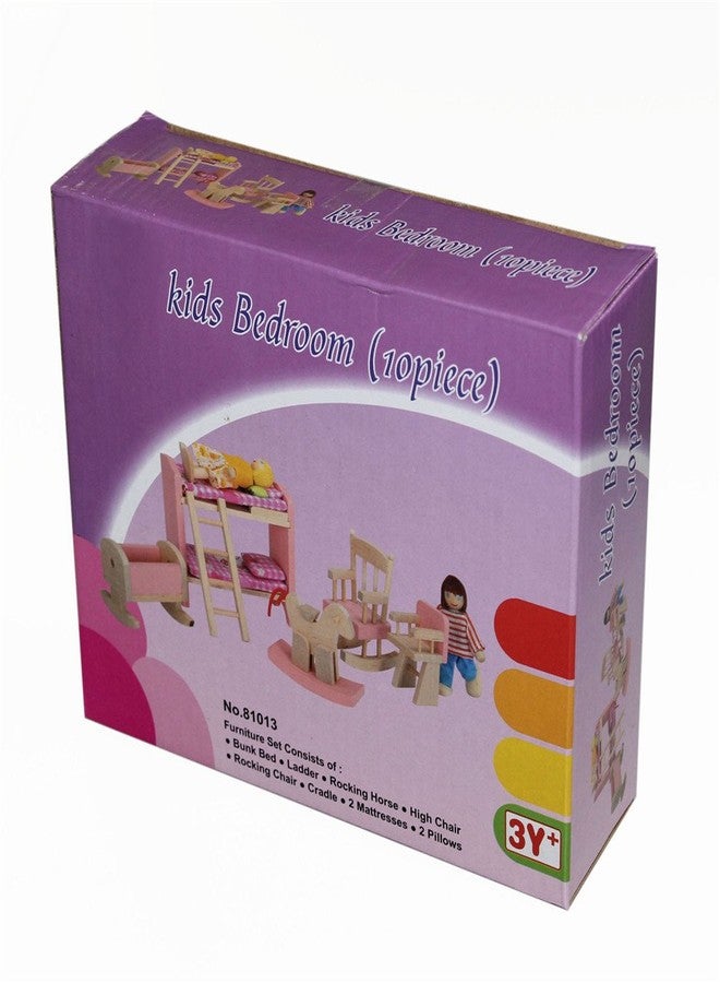 Kunhe Wooden Dollhouse Furniture Kids Room Set for Dollhouse Pink Color - Image 2