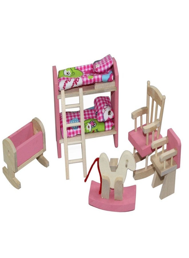 Kunhe Wooden Dollhouse Furniture Kids Room Set for Dollhouse Pink Color - Image 1