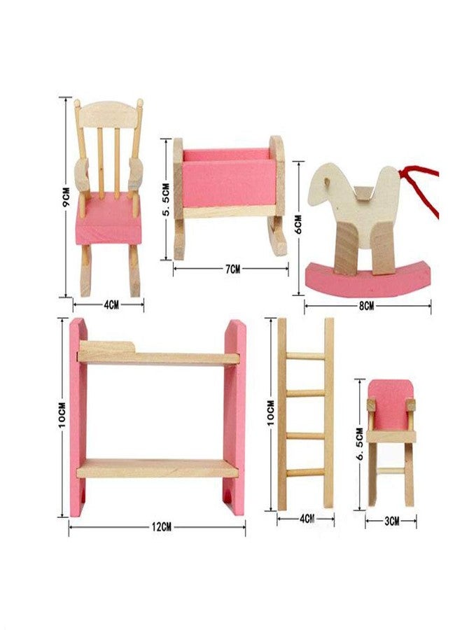 Kunhe Wooden Dollhouse Furniture Kids Room Set for Dollhouse Pink Color - Image 3