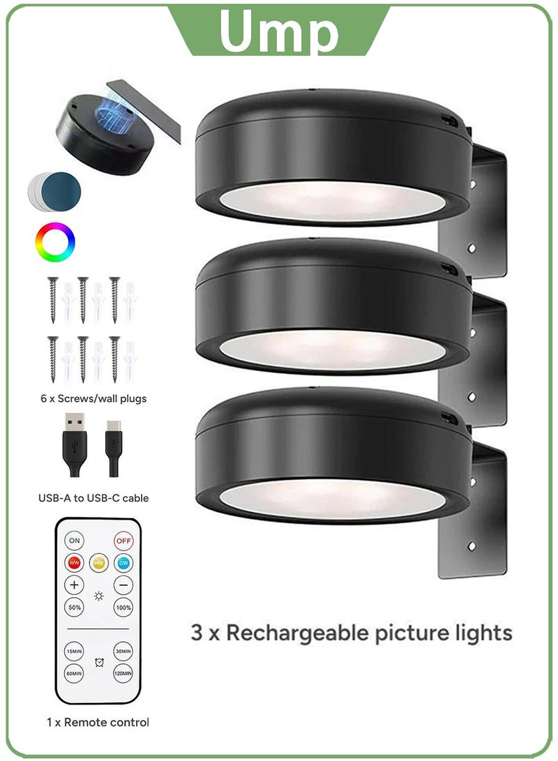 Ump Magnetic Gallery Light 3 Pack, Rechargeable Picture Lights for Wall with Remote Control, Dimmable Timer Painting Light, 3 Color Temps & RGB Art Display Light for Picture Frame Wall Decor - Image 1