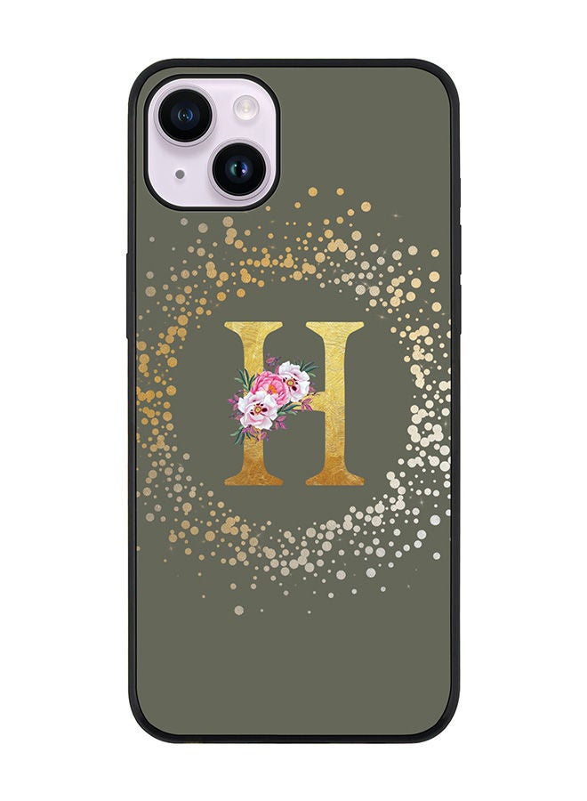 Stylizedd Rugged Black edge case for Apple iPhone 14 Slim fit Soft Case Flexible Rubber Edges TPU Gel Thin Cover - Custom Monogram Initial Letter Floral Pattern Alphabet - H (Olive Green) - Image 1