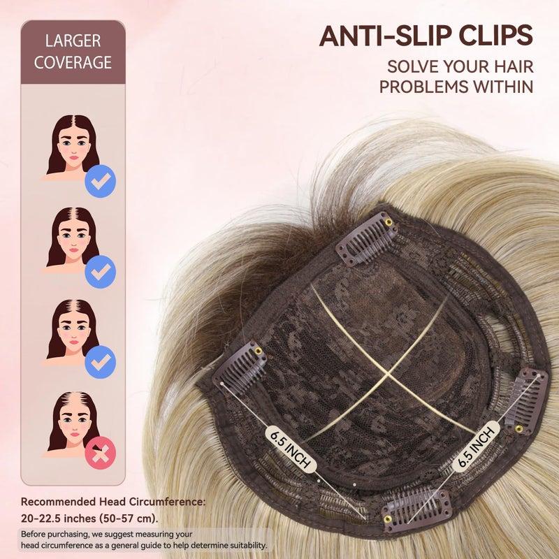 LEEONS Hair Toppers for Women with Bangs Short Bob Synthetic Pieces for Thinning Hair Side Part (Blonde Mixed Light Blonde and Dark Brown Root) - Image 4