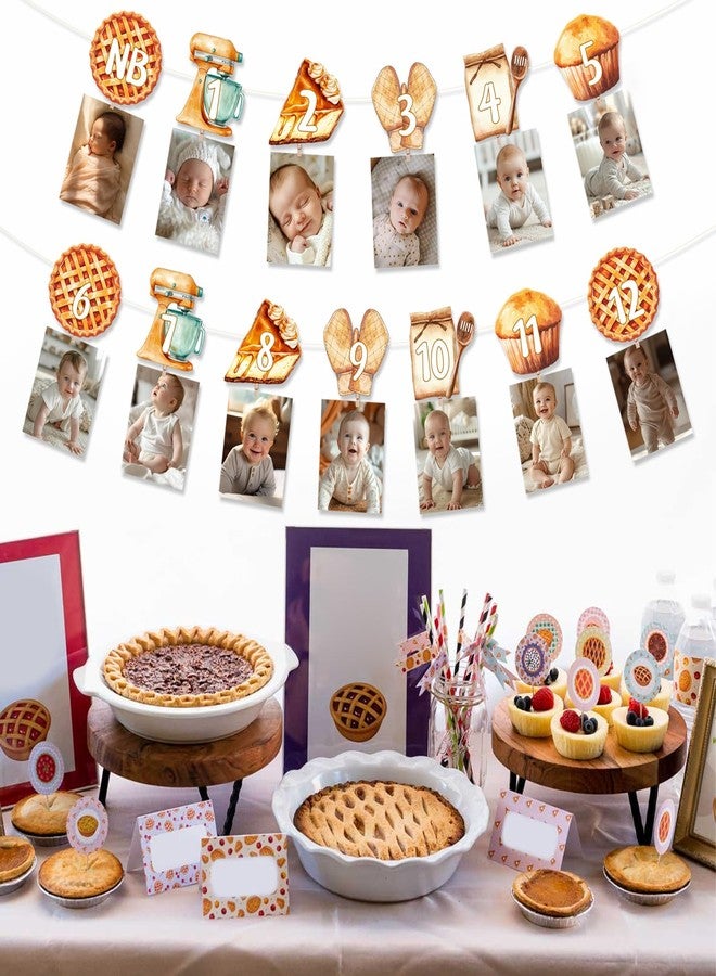 Balterever Cutie Pie 1st Birthday Decoration Pie Monthly Photo Banner, Brown, 13 Pieces, 6.3x8.3 Inches, Sturdy Paper, No Assembly Required, Perfect for Baking Cookie Theme Parties - Image 4